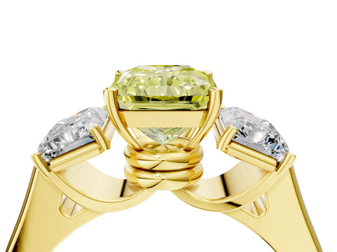 Yellow gold Three-Stone Fancy Yellow Radiant Cut Brilliant Diamond Trellis Ring with Comfort Fit Band_4