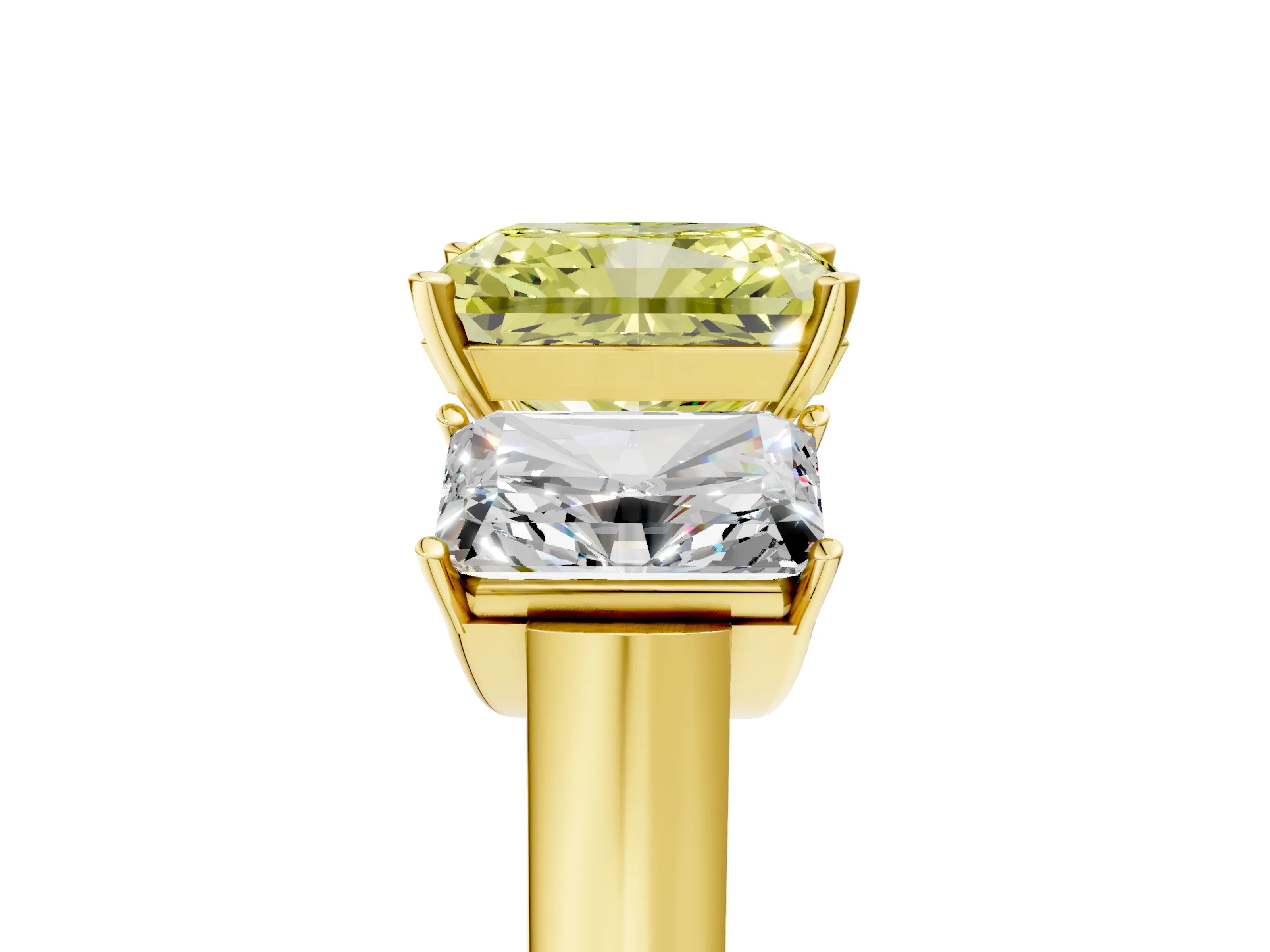 Yellow gold Three-Stone Fancy Yellow Radiant Cut Brilliant Diamond Trellis Ring with Comfort Fit Band_5