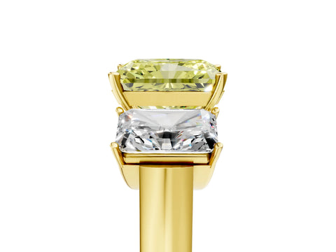 Yellow gold Three-Stone Fancy Yellow Radiant Cut Brilliant Diamond Trellis Ring with Comfort Fit Band_5