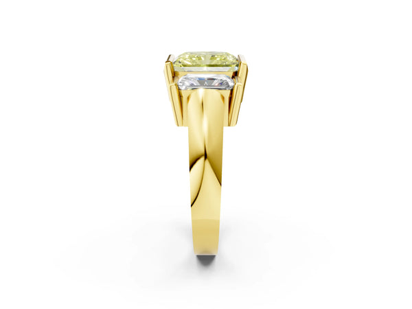 Yellow gold Three Stone Fancy Yellow Radiant Cut Cut Channel Set Diamond Ring
