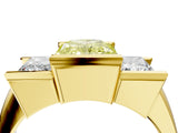 Yellow gold Three Stone Fancy Yellow Radiant Cut Cut Channel Set Diamond Ring_4