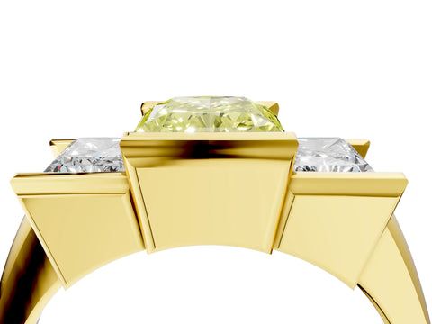 Yellow gold Three Stone Fancy Yellow Radiant Cut Cut Channel Set Diamond Ring_4