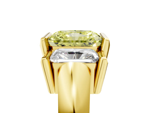 Yellow gold Three Stone Fancy Yellow Radiant Cut Cut Channel Set Diamond Ring_5
