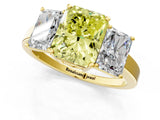 Yellow gold Three-Stone Fancy Yellow Radiant Cut Cut Diamond Engagement Ring with Flat Band and Four-Prong Setting_13