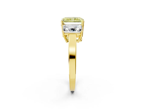 Yellow gold Three-Stone Fancy Yellow Radiant Cut Cut Diamond Engagement Ring with Flat Band and Four-Prong Setting_14