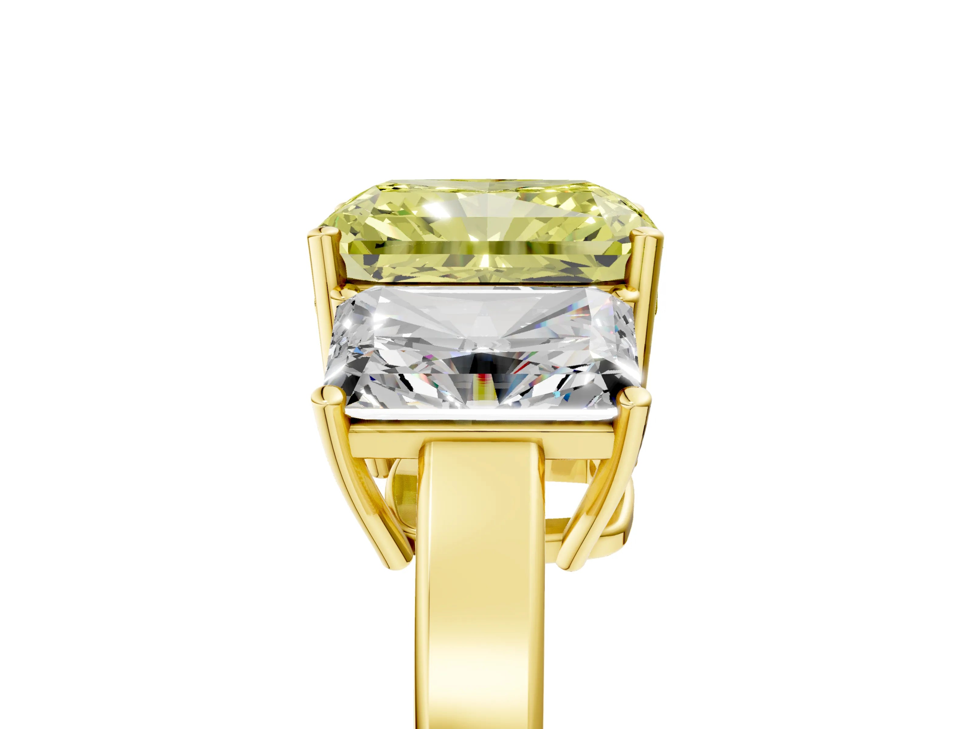 Yellow gold Three-Stone Fancy Yellow Radiant Cut Cut Diamond Engagement Ring with Flat Band and Four-Prong Setting_17