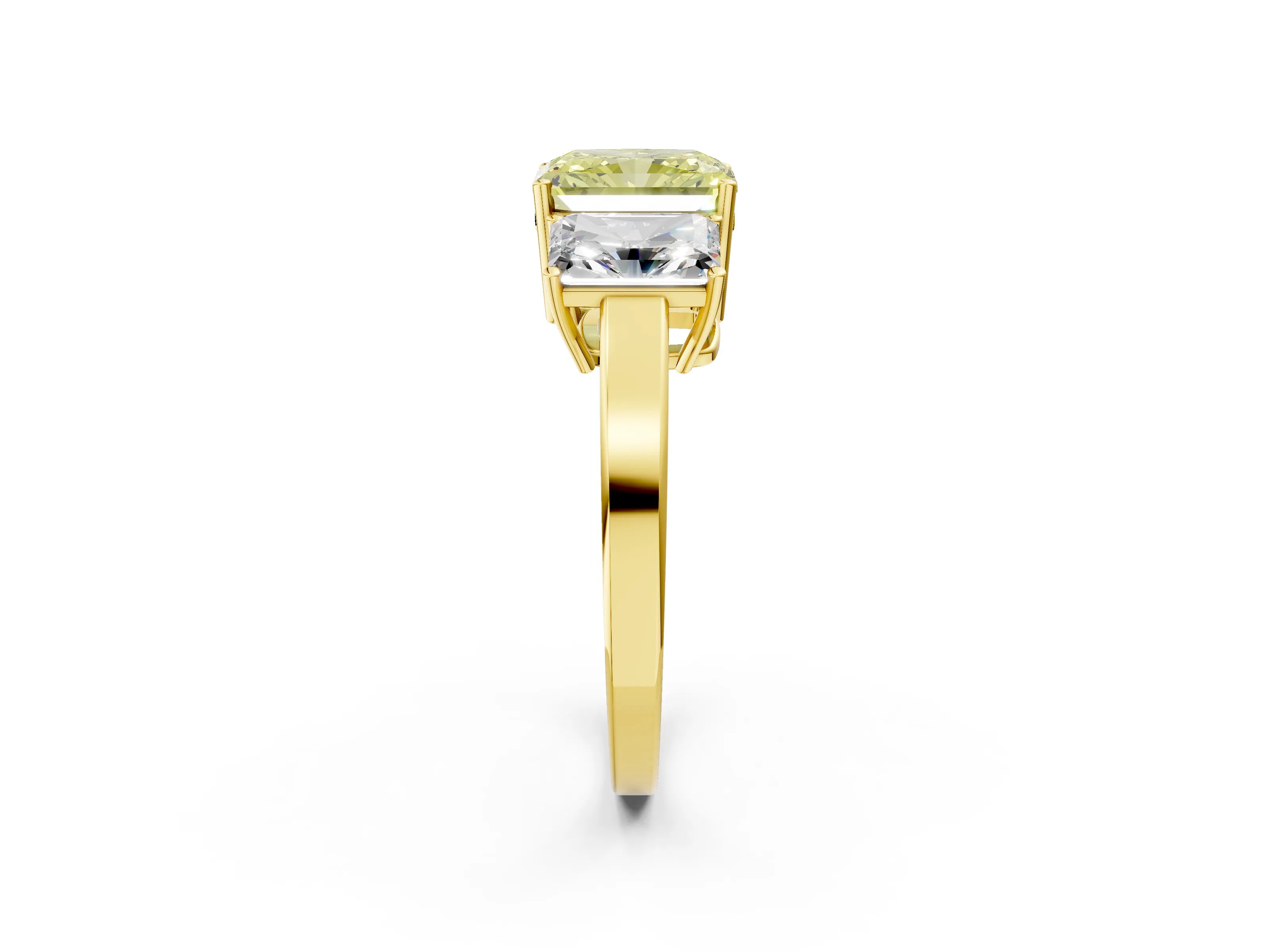 Yellow gold Three-Stone Fancy Yellow Radiant Cut Cut Diamond Engagement Ring with Flat Band and Four-Prong Setting_2