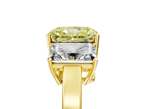 Yellow gold Three-Stone Fancy Yellow Radiant Cut Cut Diamond Engagement Ring with Flat Band and Four-Prong Setting_5