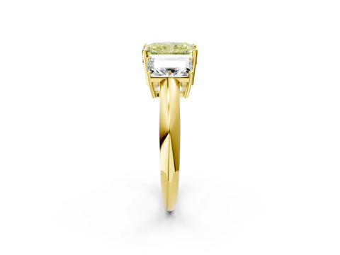 Yellow gold Three-Stone Fancy Yellow Radiant Cut Cut Diamond Engagement Ring with Prong Setting on a White Gold Band_26