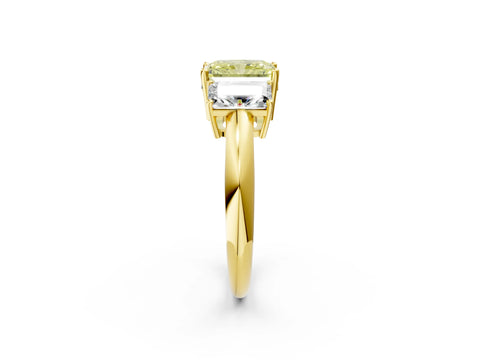 Yellow gold Three-Stone Fancy Yellow Radiant Cut Cut Diamond Engagement Ring with Prong Setting on a White Gold Band_2