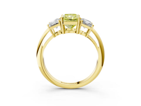 Yellow gold Three-Stone Fancy Yellow Radiant Cut Cut Diamond Engagement Ring with Prong Setting on a White Gold Band_3