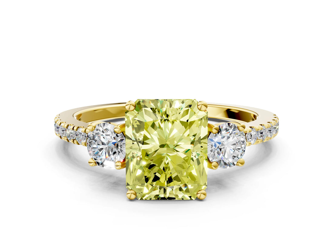 Yellow gold Three-Stone Fancy Yellow Radiant Cut Cut Diamond Pavé Band with Prong Setting_39