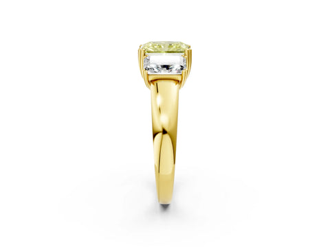 Yellow gold Three-Stone Fancy Yellow Radiant Cut Cut Diamond Ring with Channel Set Band and Four-Prong Setting_2