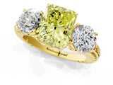 Yellow gold Three-Stone Fancy Yellow Radiant Cut Cut Diamond Ring with Channel-Set Band and Prong Setting_1