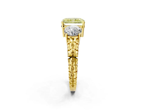 Yellow gold Three-Stone Fancy Yellow Radiant Cut Cut Diamond Ring with Channel-Set Band and Prong Setting_2