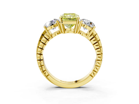 Yellow gold Three-Stone Fancy Yellow Radiant Cut Cut Diamond Ring with Channel-Set Band and Prong Setting_3