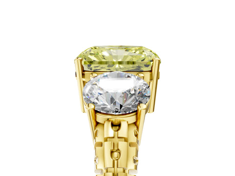 Yellow gold Three-Stone Fancy Yellow Radiant Cut Cut Diamond Ring with Channel-Set Band and Prong Setting_5