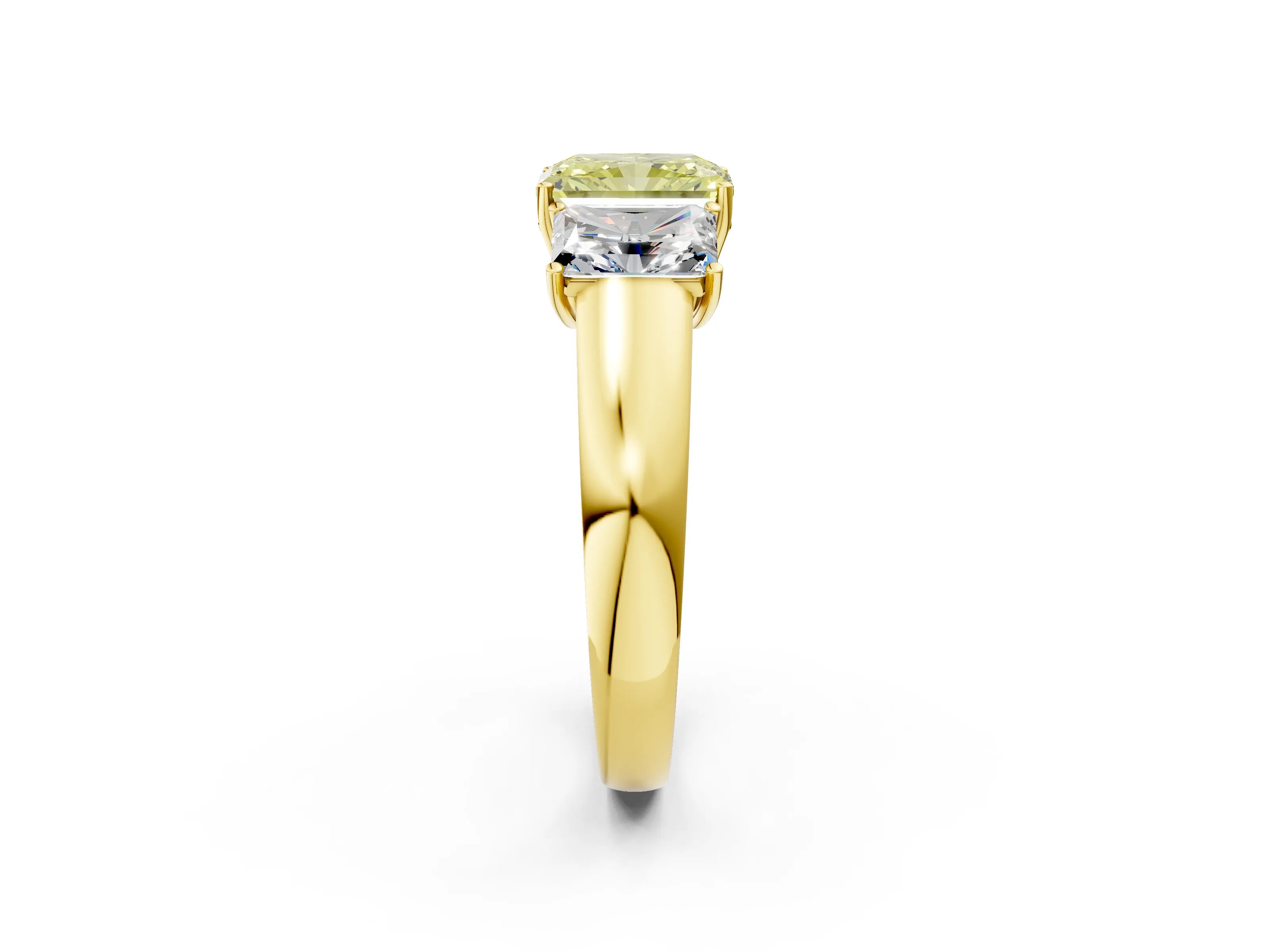 Yellow gold Three-Stone Fancy Yellow Radiant Cut Cut Diamond Ring with Prong Setting and Classic Band_2