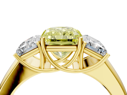 Yellow gold Three-Stone Fancy Yellow Radiant Cut Cut Diamond Ring with Prong Setting and Classic Band_4