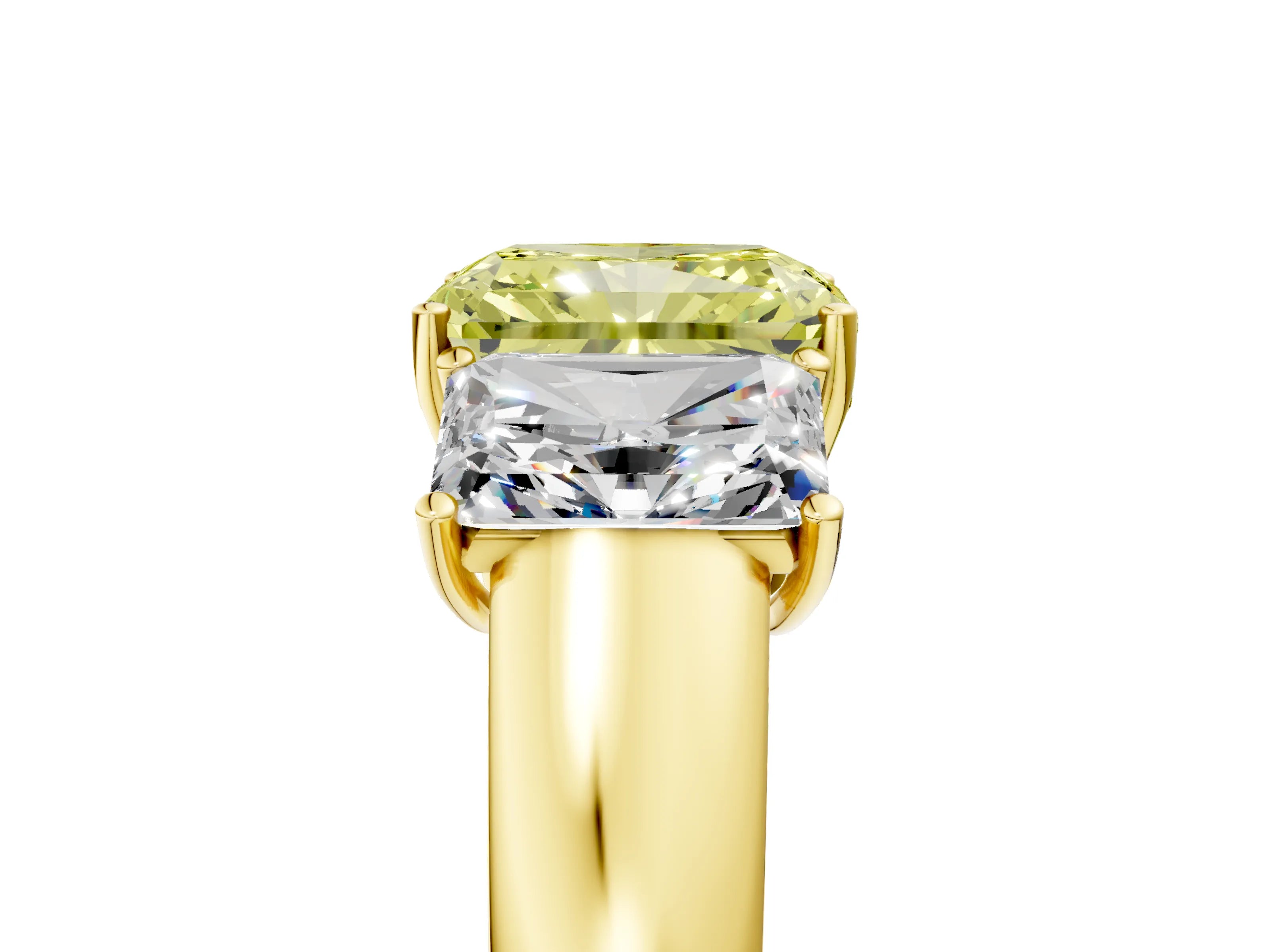 Yellow gold Three-Stone Fancy Yellow Radiant Cut Cut Diamond Ring with Prong Setting and Classic Band_5