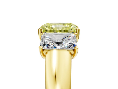Yellow gold Three-Stone Fancy Yellow Radiant Cut Cut Diamond Ring with Prong Setting and Classic Band_5