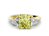 Yellow gold Three-Stone Fancy Yellow Radiant Cut Cut Diamond Ring with Trillion Side Stones and Four-Prong Setting_3