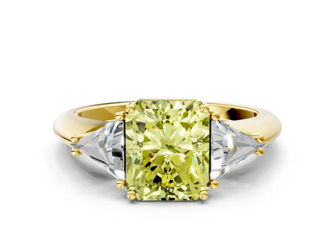 Yellow gold Three-Stone Fancy Yellow Radiant Cut Cut Diamond Ring with Trillion Side Stones and Four-Prong Setting_3