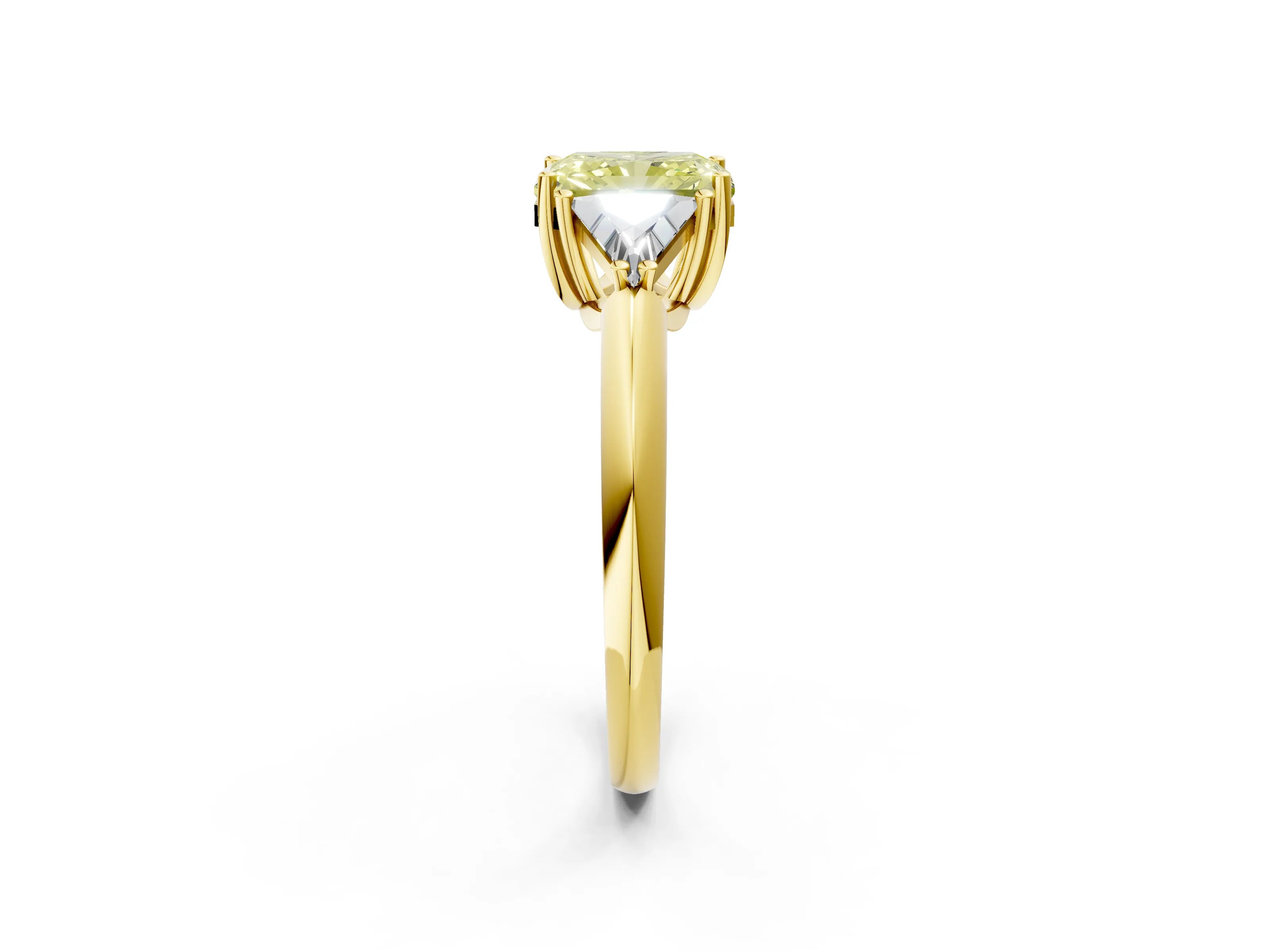 Yellow gold Three-Stone Fancy Yellow Radiant Cut Cut Diamond Ring with Trillion Side Stones and Four-Prong Setting_5