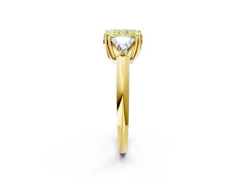 Yellow gold Three-Stone Fancy Yellow Radiant Cut Cut Diamond Ring with Trillion Side Stones and Four-Prong Setting_5