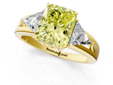 Yellow gold Three-Stone Fancy Yellow Radiant Cut Cut Diamond Ring with Trillion Side Stones on a Split Shank Band_1