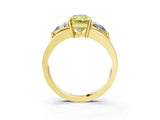 Yellow gold Three-Stone Fancy Yellow Radiant Cut Cut Diamond Ring with Trillion Side Stones on a Split Shank Band_3