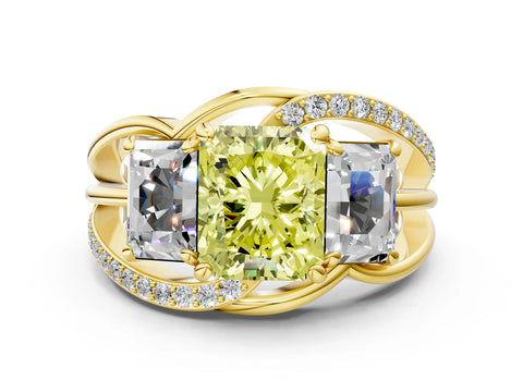 Yellow gold Three-Stone Fancy Yellow Radiant Cut Cut Diamond Split Shank Prong Set Ring_12