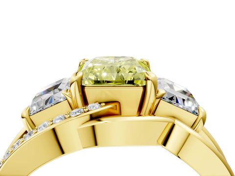 Yellow gold Three-Stone Fancy Yellow Radiant Cut Cut Diamond Split Shank Prong Set Ring_16