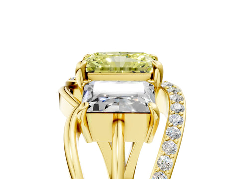 Yellow gold Three-Stone Fancy Yellow Radiant Cut Cut Diamond Split Shank Prong Set Ring_17