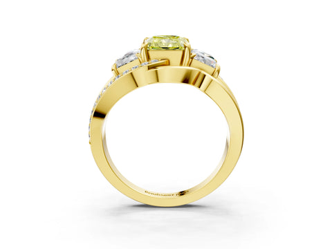 Yellow gold Three-Stone Fancy Yellow Radiant Cut Cut Diamond Split Shank Prong Set Ring_3