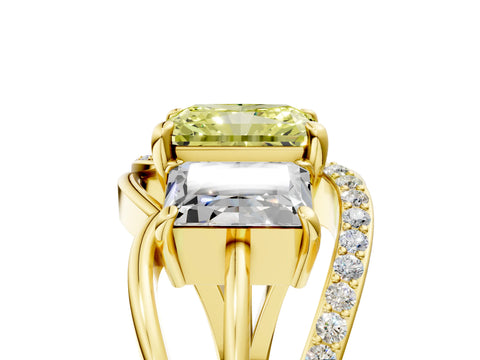 Yellow gold Three-Stone Fancy Yellow Radiant Cut Cut Diamond Split Shank Prong Set Ring_5