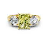 Yellow gold Three-Stone Fancy Yellow Radiant Cut Cut Milgrain Band Prong Setting Ring