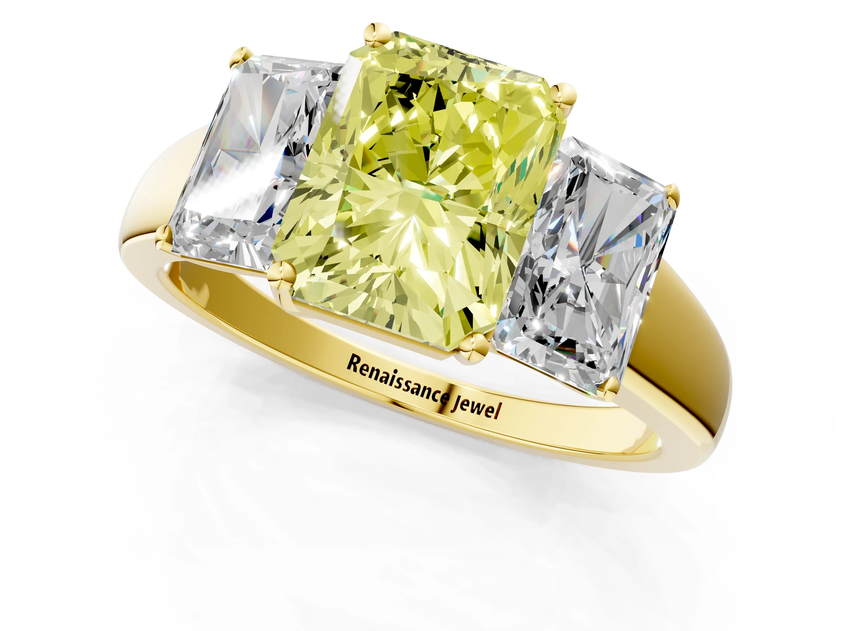 Yellow gold Three-Stone Fancy Yellow Radiant Cut Cut Solitaire Ring with Classic Prong Setting_1
