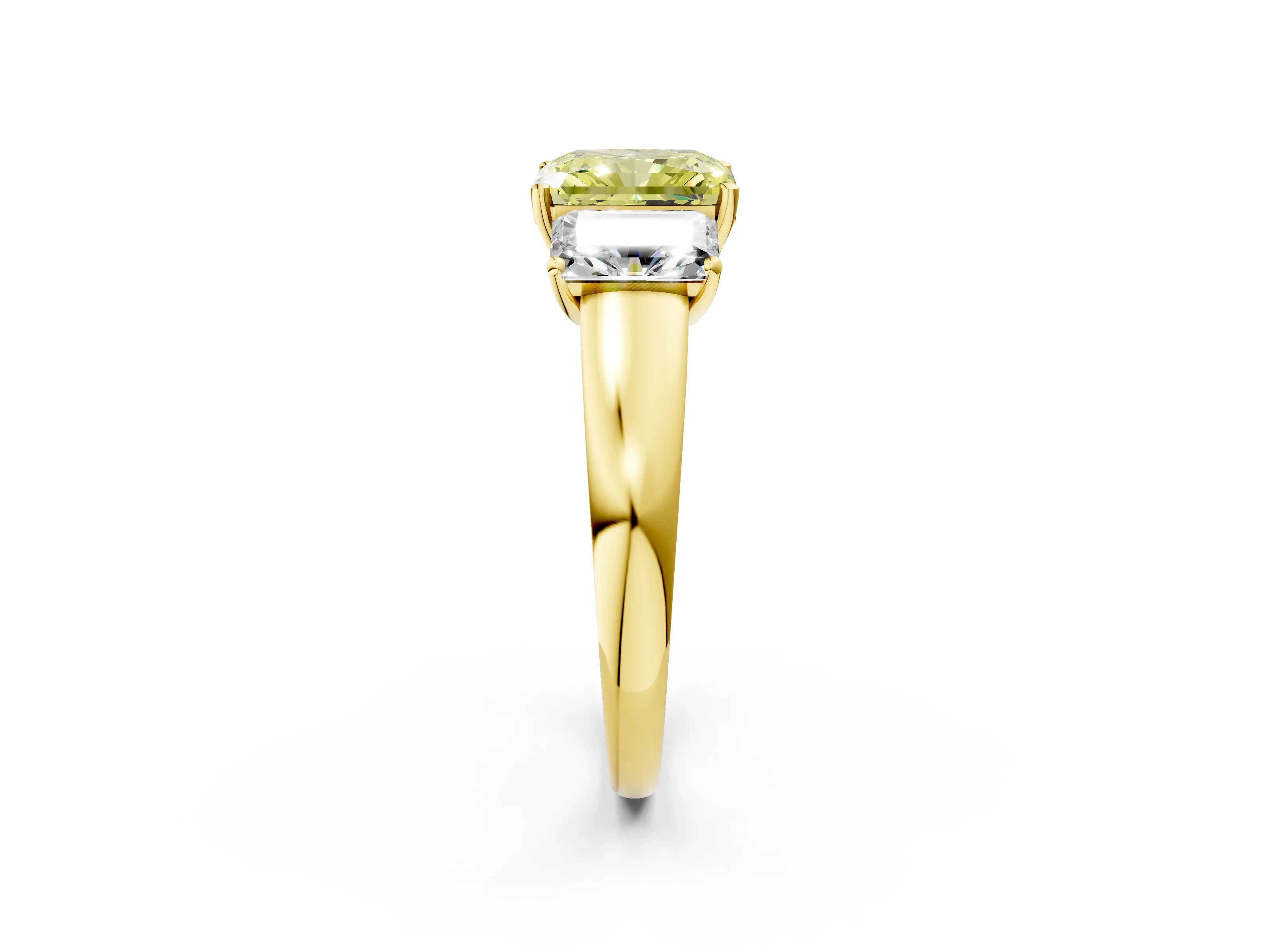 Yellow gold Three-Stone Fancy Yellow Radiant Cut Cut Solitaire Ring with Classic Prong Setting_2