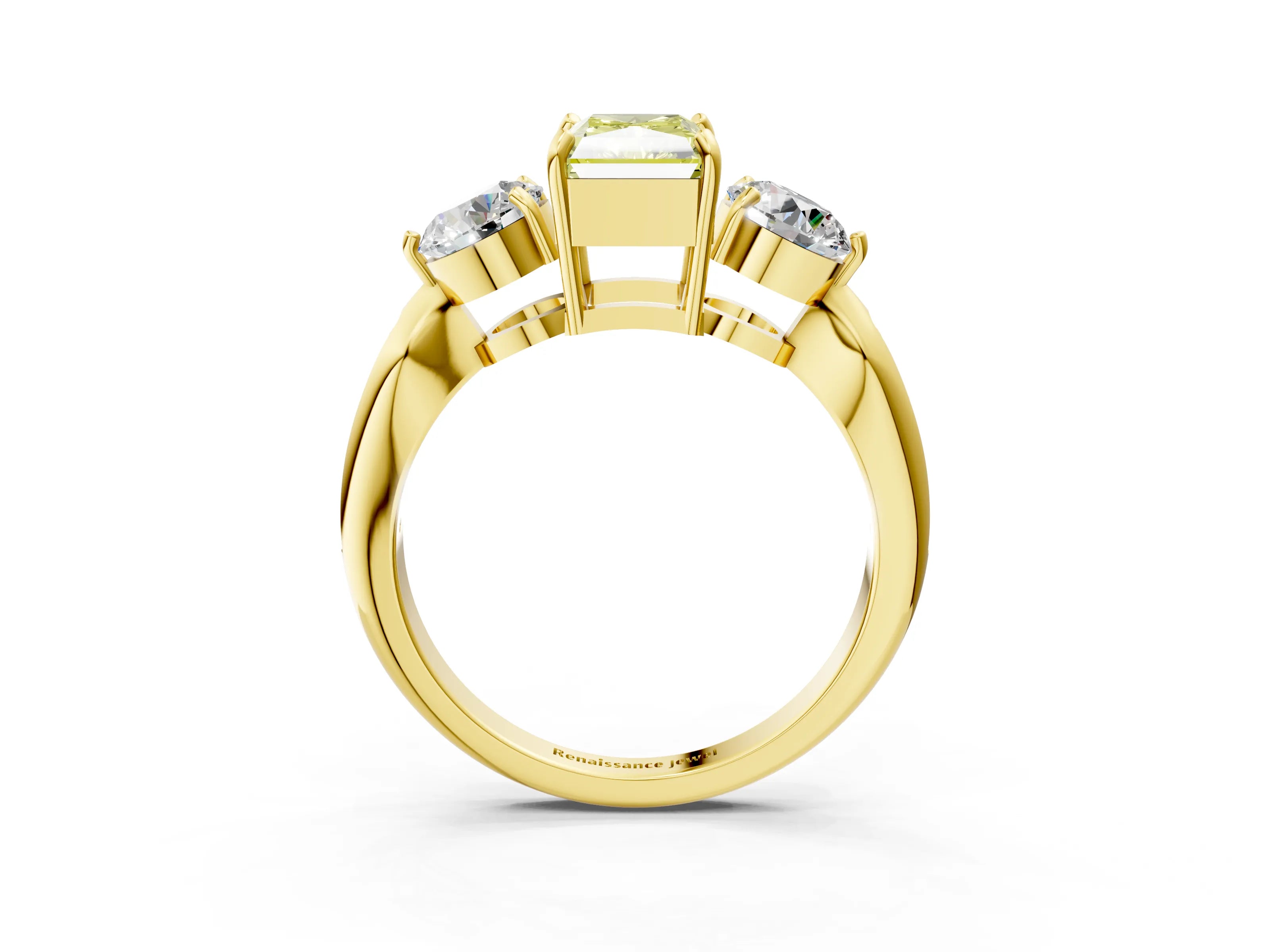 Yellow gold Three-Stone Fancy Yellow Radiant Cut Diamond Channel Set Engagement Ring with Prong Setting_15