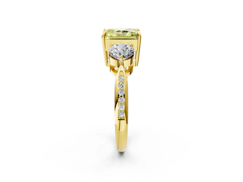 Yellow gold Three-Stone Fancy Yellow Radiant Cut Diamond Channel Set Engagement Ring with Prong Setting_2