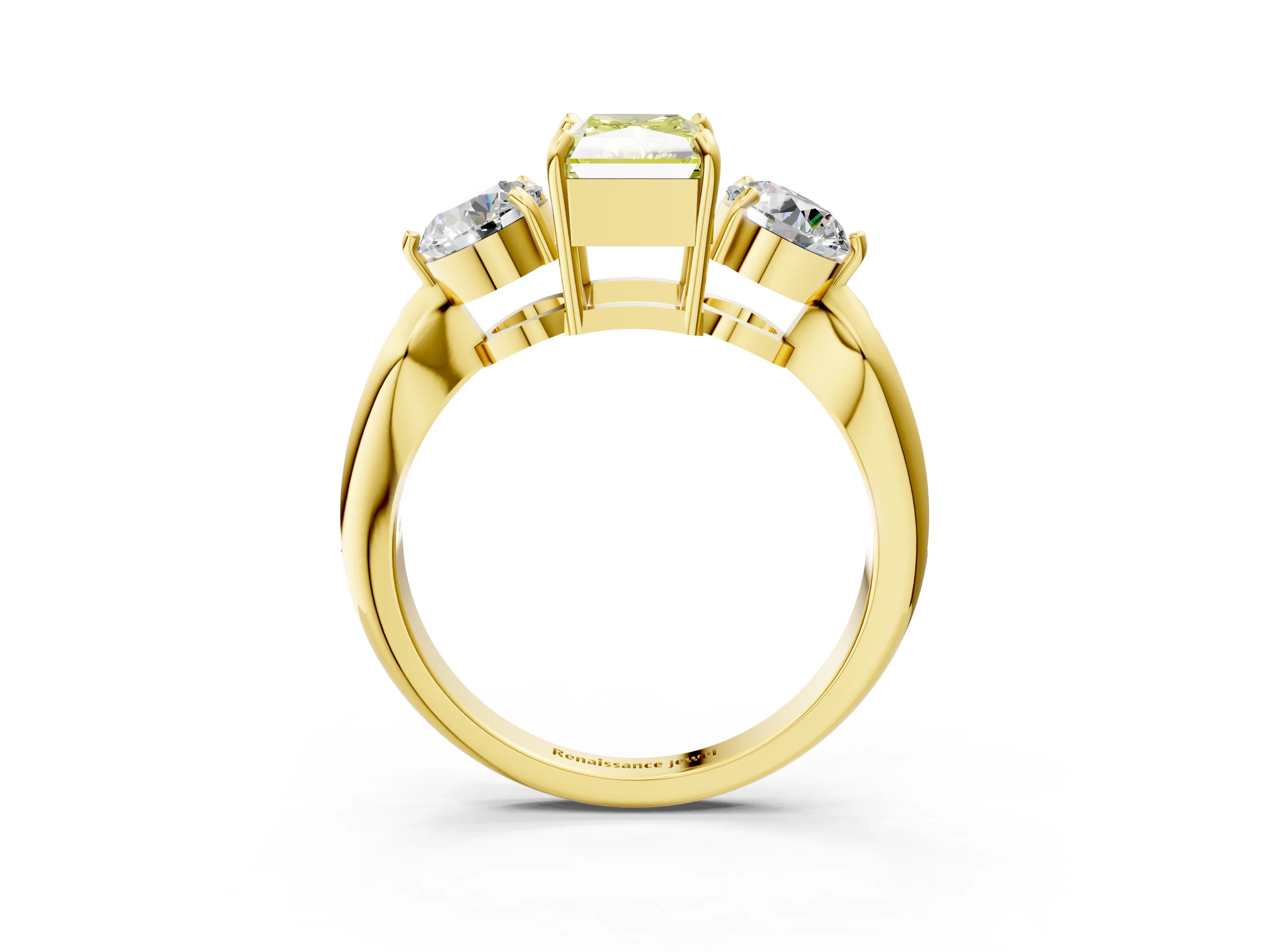 Yellow gold Three-Stone Fancy Yellow Radiant Cut Diamond Channel Set Engagement Ring with Prong Setting_3