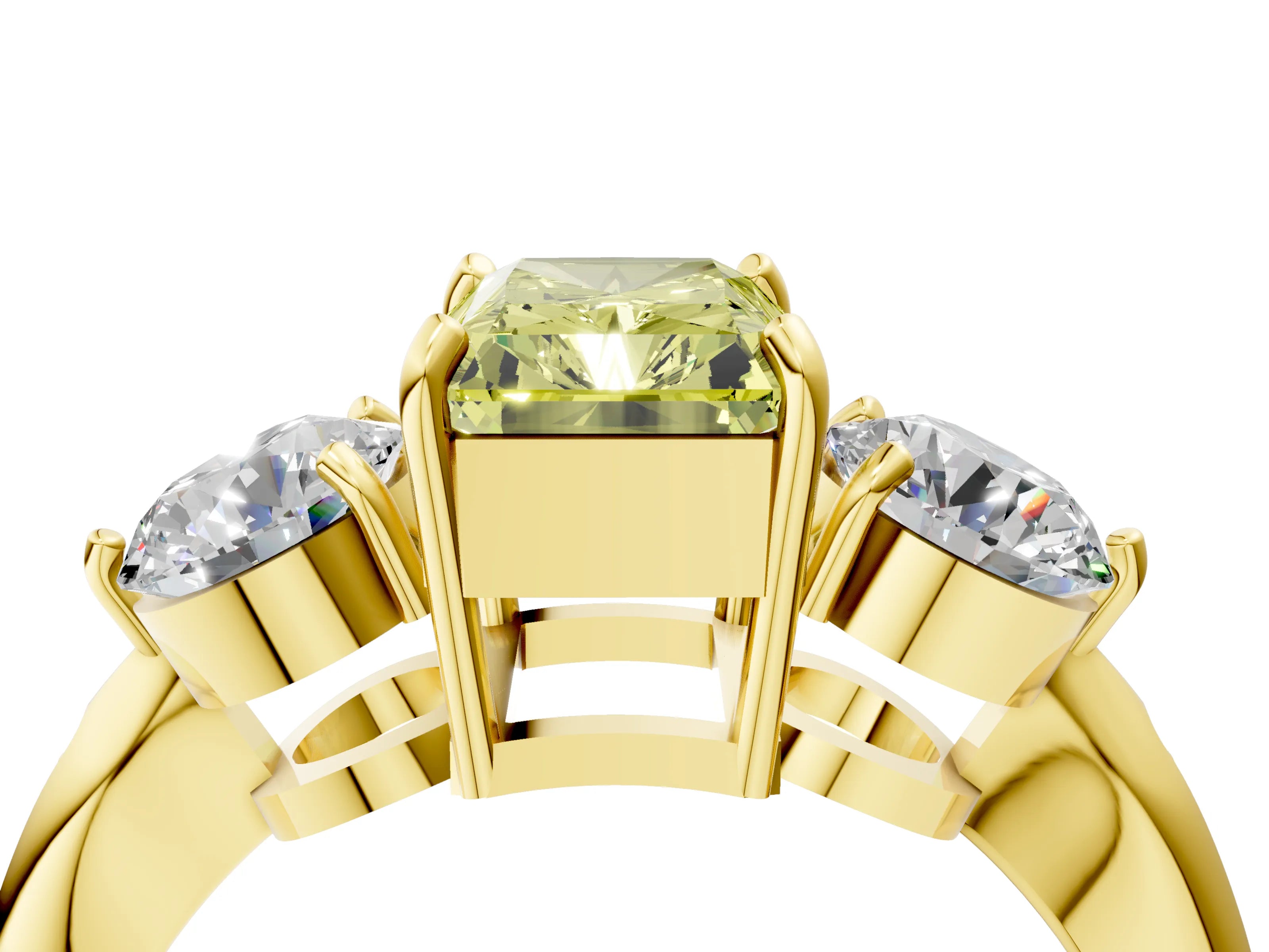 Yellow gold Three-Stone Fancy Yellow Radiant Cut Diamond Channel Set Engagement Ring with Prong Setting_4
