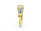 Yellow gold Three-Stone Fancy Yellow Radiant Cut Diamond Engagement Ring with Pave Band and Prong Setting_2