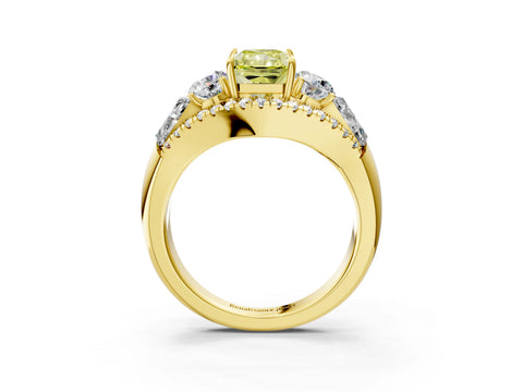 Yellow gold Three-Stone Fancy Yellow Radiant Cut Diamond Engagement Ring with Pave Band and Prong Setting_3