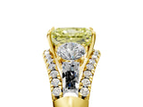 Yellow gold Three-Stone Fancy Yellow Radiant Cut Diamond Engagement Ring with Pave Band and Prong Setting_5