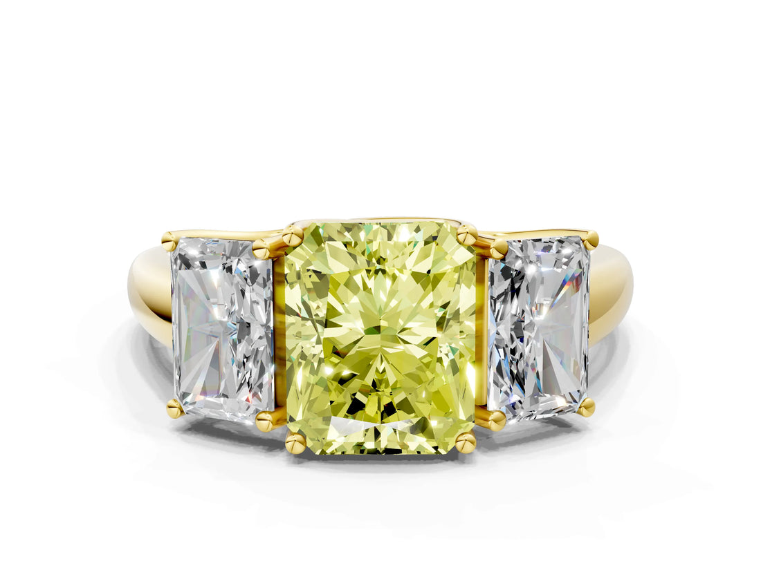 Yellow gold Three-Stone Fancy Yellow Radiant Cut Diamond Engagement Ring with Prong Setting_3