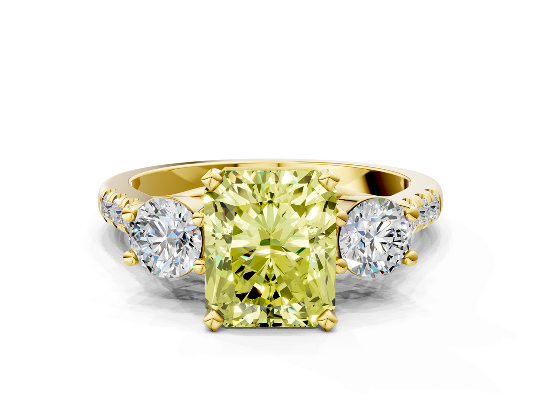 Yellow gold Three-Stone Fancy Yellow Radiant  Cut Diamond Pavé Band with Four-Prong Setting_28