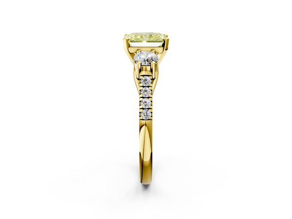 Yellow gold Three-Stone Fancy Yellow Radiant Cut Diamond Pavé Band with Four-Prong Setting