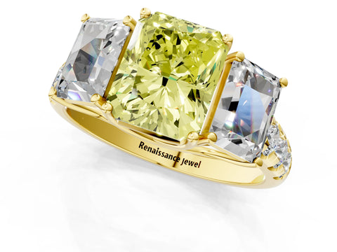 Yellow gold Three-Stone Fancy Yellow Radiant Cut Diamond Pavé Band with Prong Setting_1